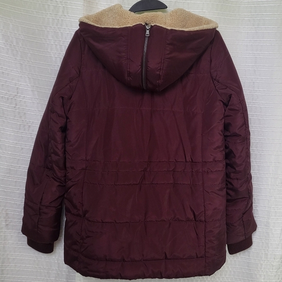 LEVI'S Quilted Puffer Coat Jacket Sherpa Hood and Trim Burgundy Women's M - Picture 10 of 16